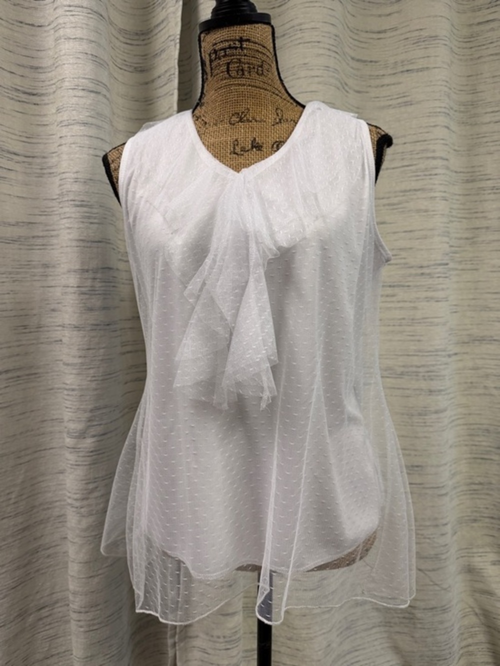 Sleeveless White Ruffled Swiss Dot Blouse NWOT